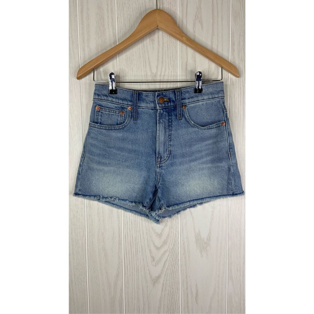 Madewell Women's Blue Zip And Button Fly Raw Hem The Perfect Jean Short Size 25